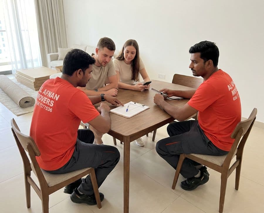 Al Afnan Furniture Transfer movers planning a move with customers in Sharjah